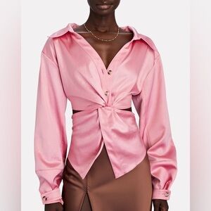 NANUSHKA
Rasha Satin Twist-Front Blouse
Cut out Satin Shirt